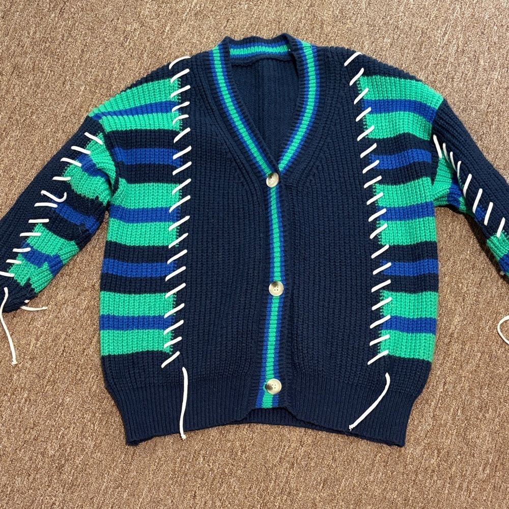 Colorful Striped Knit Cardigan with Button Detail